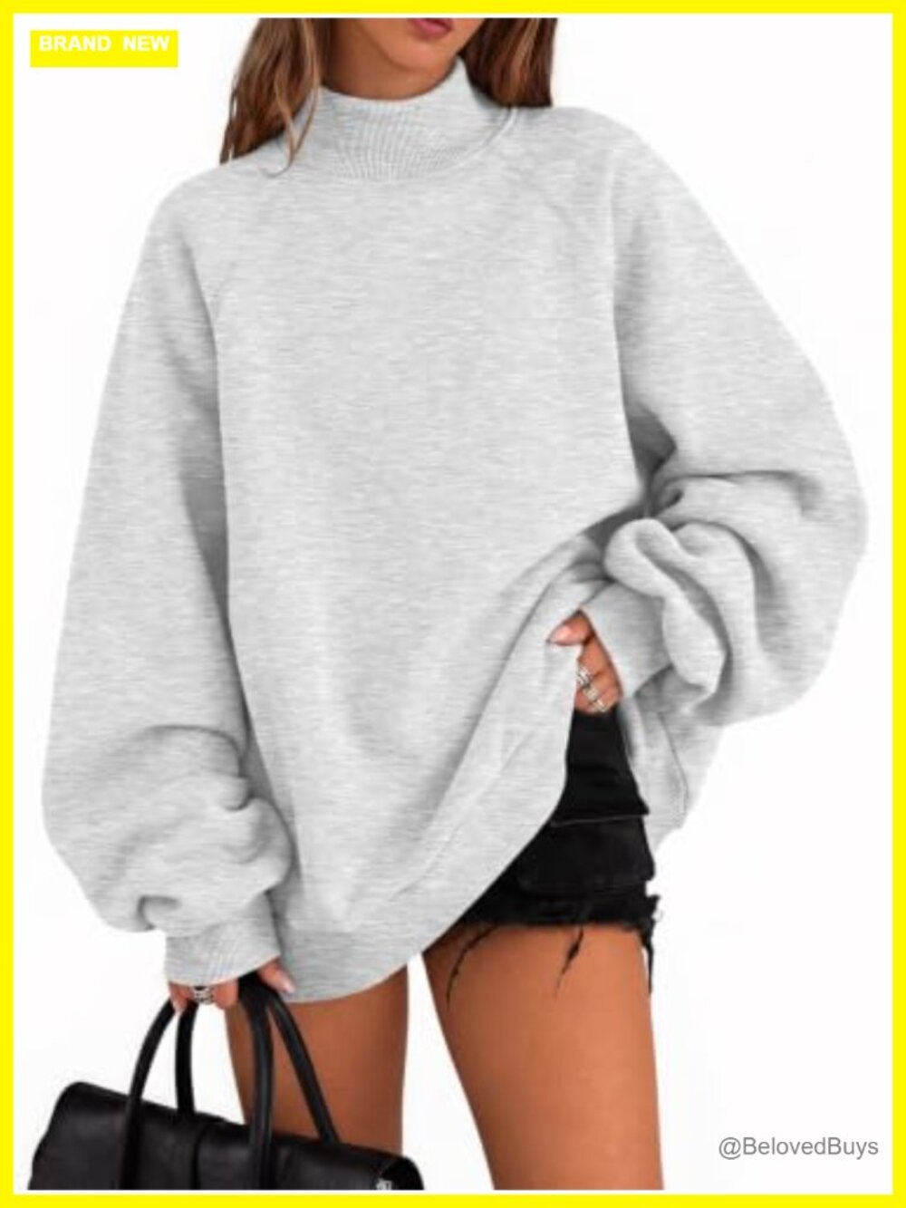 Mock Neck Oversized Sweatshirt with Pockets Cotton Polyester Fleece Pullover